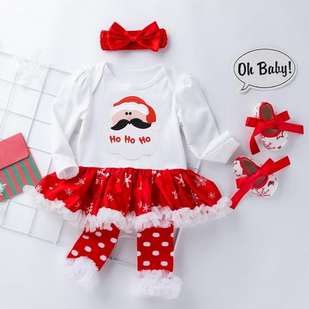 

Christmas Gifts for Days GATXVG 4Pcs My First Christmas Outfit for Girls Newborn Baby Headband Romper Tutu Dress Leg Warmer Set for Toddler Infant 6-12 Months on Clearance