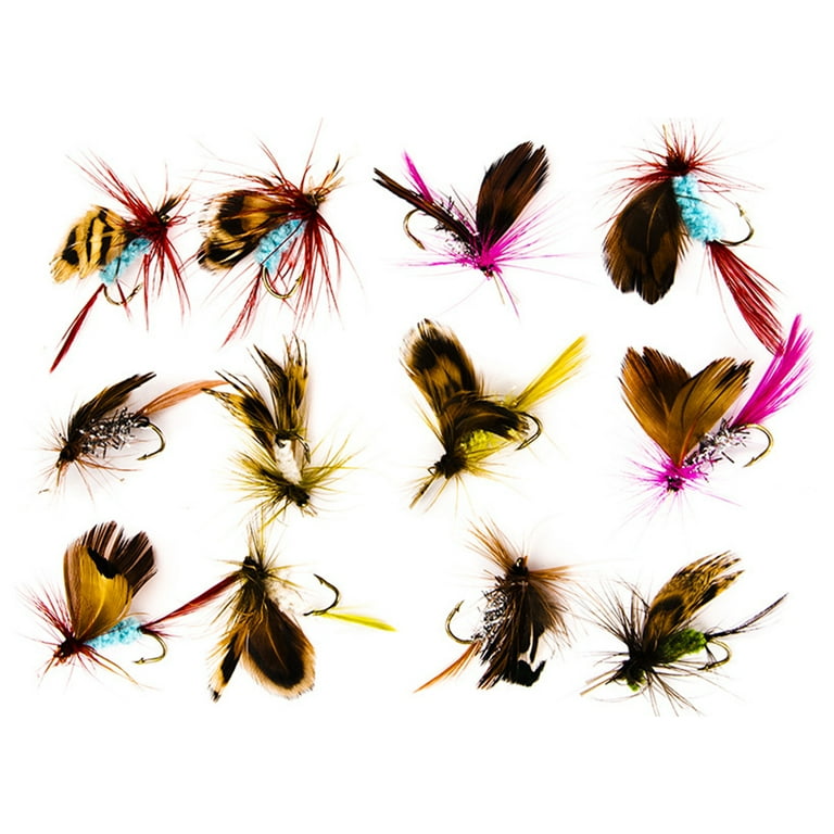 TINYSOME 12x Fly Flies Dry Baits Fly Lures Kit for Bass Trouts Salmon  Fishing Lures Kit