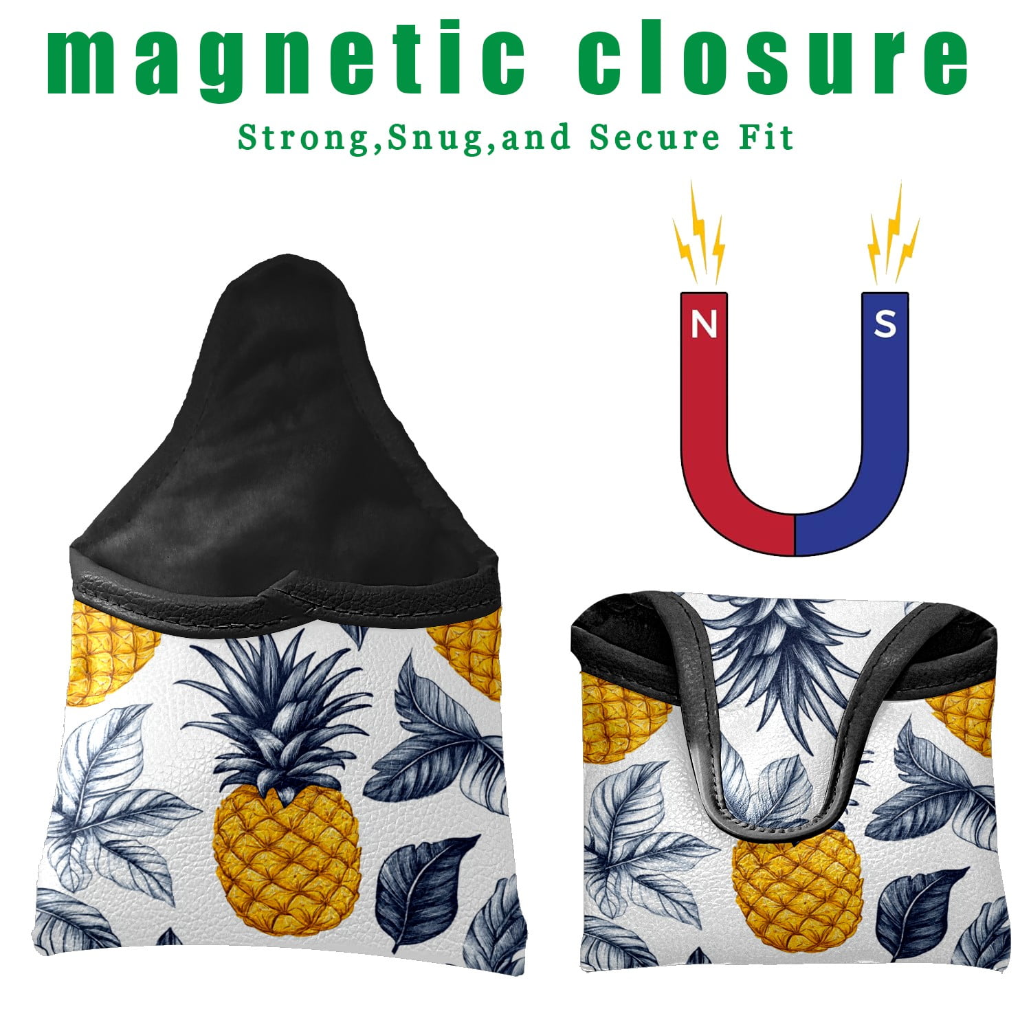 Golf Mallet Putter Cover Premium Leather Waterproof Golf Putter Head Cover with Magnetic Closure Pineapple Pattern