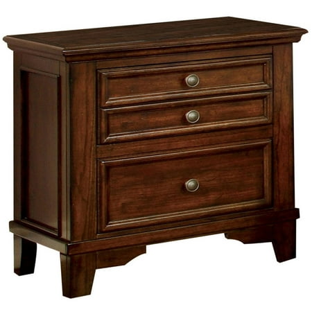 Furniture of America Kaile Transitional Style 2-Drawer Nightstand, Cherry