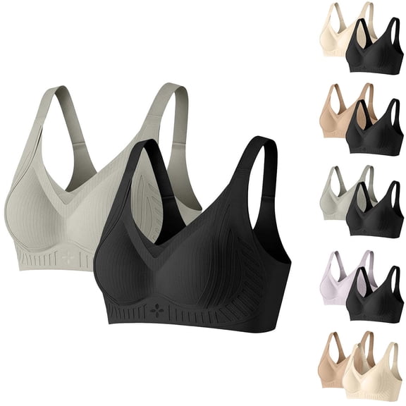 Jinhomg 2-Pack Women's Wirefree Push-Up Bra Back Closure Everyday Solid Everyday Bra White L