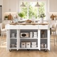 thumbnail image 2 of 55.5'' Kitchen Island with Storage, Rolling Kitchen Cart with Drop Leaf, Power Outlet USB Port, 4 Doors 3 Drawers, Faux Marble Top, Fluted Design, White, 2 of 15