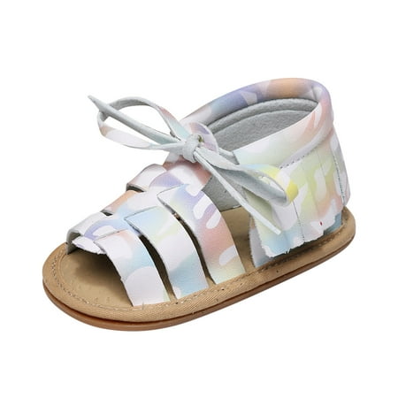 

QYZEU Little Girls Sandals Size 13 Boy Boys Girls Open Toe Camouflage Tie Dye Tassels Shoes First Walkers Shoes Summer Toddler Flat Sandals