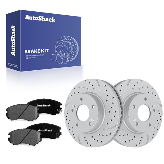 AutoShack Front Brake Rotors & Premium Pads for Hyundai, Sonata 2005-2010, FWD L4 2.4L - Coated Drilled & Slotted - Silver Matte Finish - TurboGuard - 11.02" (280 mm), 5-Lug