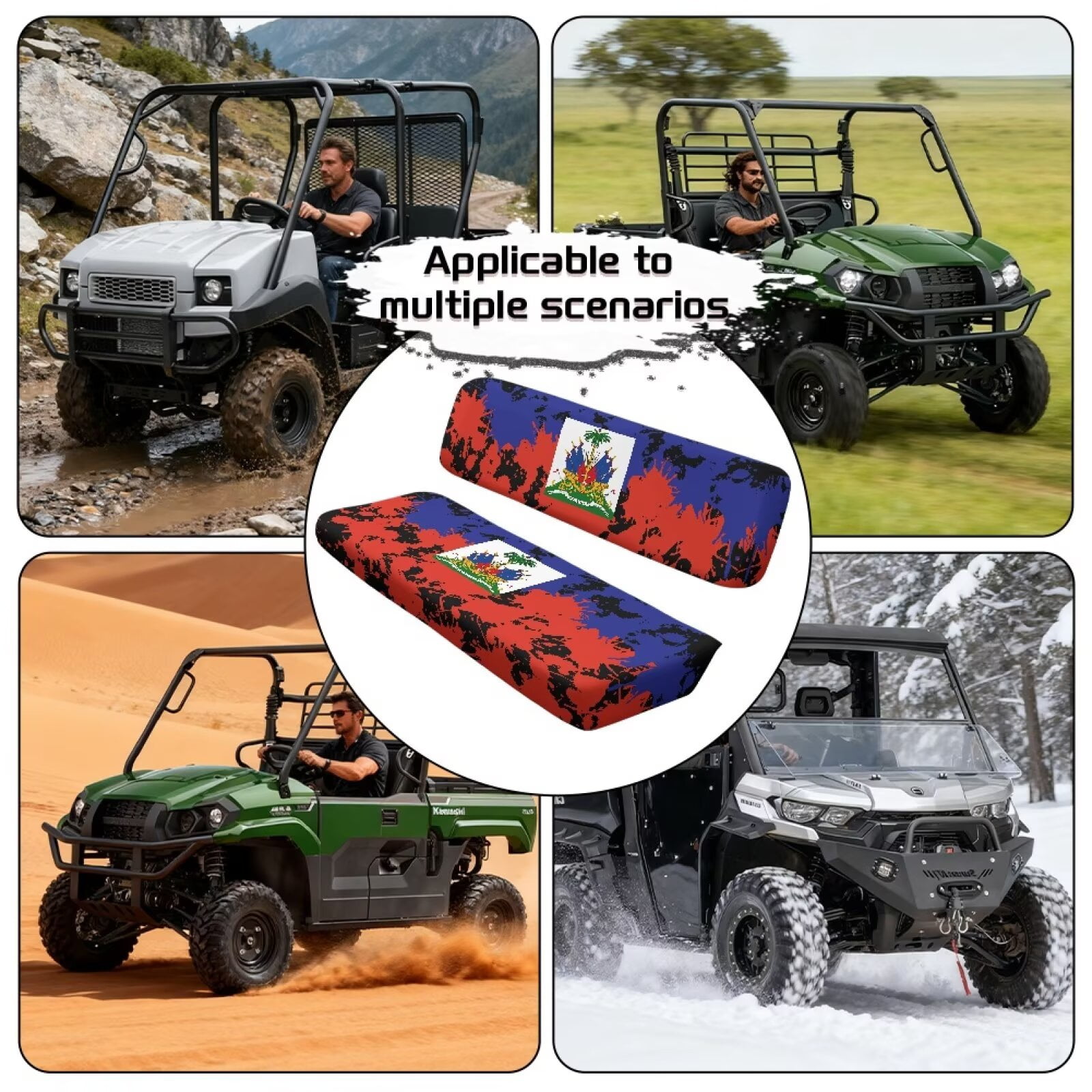 Uorisanigo UTV Front Bench Seat Cover Dustproof Polyester Fabric, Haitian Flag Print Mule Seat Cover for Kawasaki Mule 4010 4x4 SE 2016-2018 UTV Pioneer Seats Accessories
