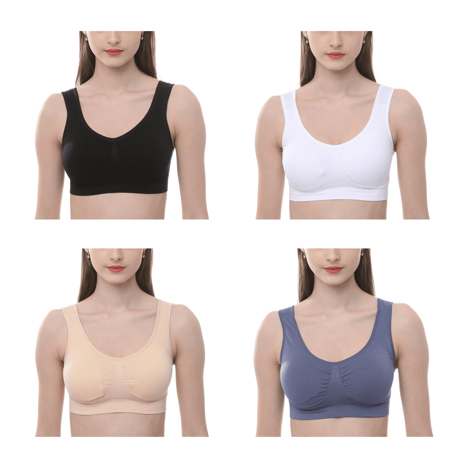 JOJOANS 3/4 Pack Sports Bras for Women - Seamless Workout Yoga Bra Stretchy  Comfort Sleep Bra with Removable Pads