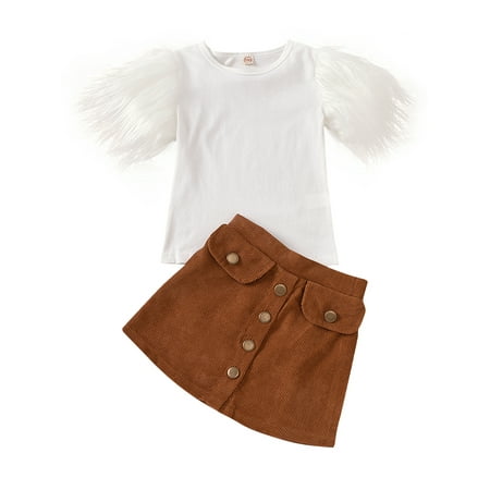 

Spring hue Kids Baby Girl Short Sleeve Top T-shirt Mini Skirt Outfit Clothes Set
