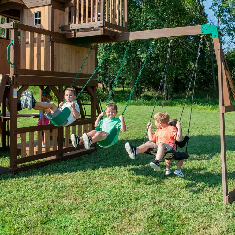 Backyard Discovery Skyfort Kids Playhouse with Tube Slide Swing
