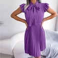 thumbnail image 4 of Robes d'Été Décontractées pour Femmes Col Noué Robe Formelle Élégante Plissée Manches à Volants Robe de Cocktail de Travail, 4 of 7
