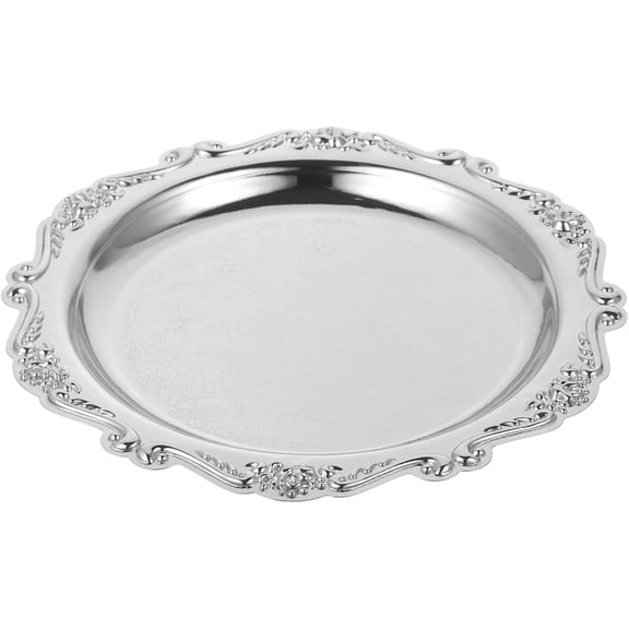 7.87-Inch Vintage Silver Serving Tray Round, Metal Jewelry Holder Dish Embossed Pattern, Decorative Small Cookie Platter for Coffee Table, Snack Fruit Tray for Kitchen Home