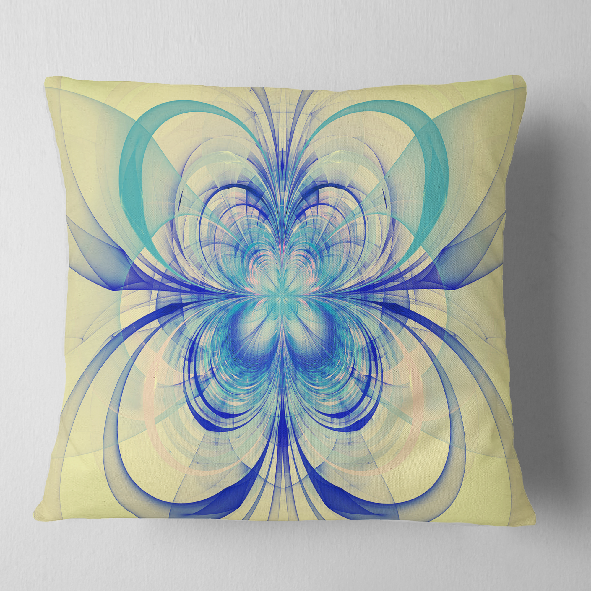 Designart Blue Fractal Flower Pattern - Floral Throw Pillow - 18x18