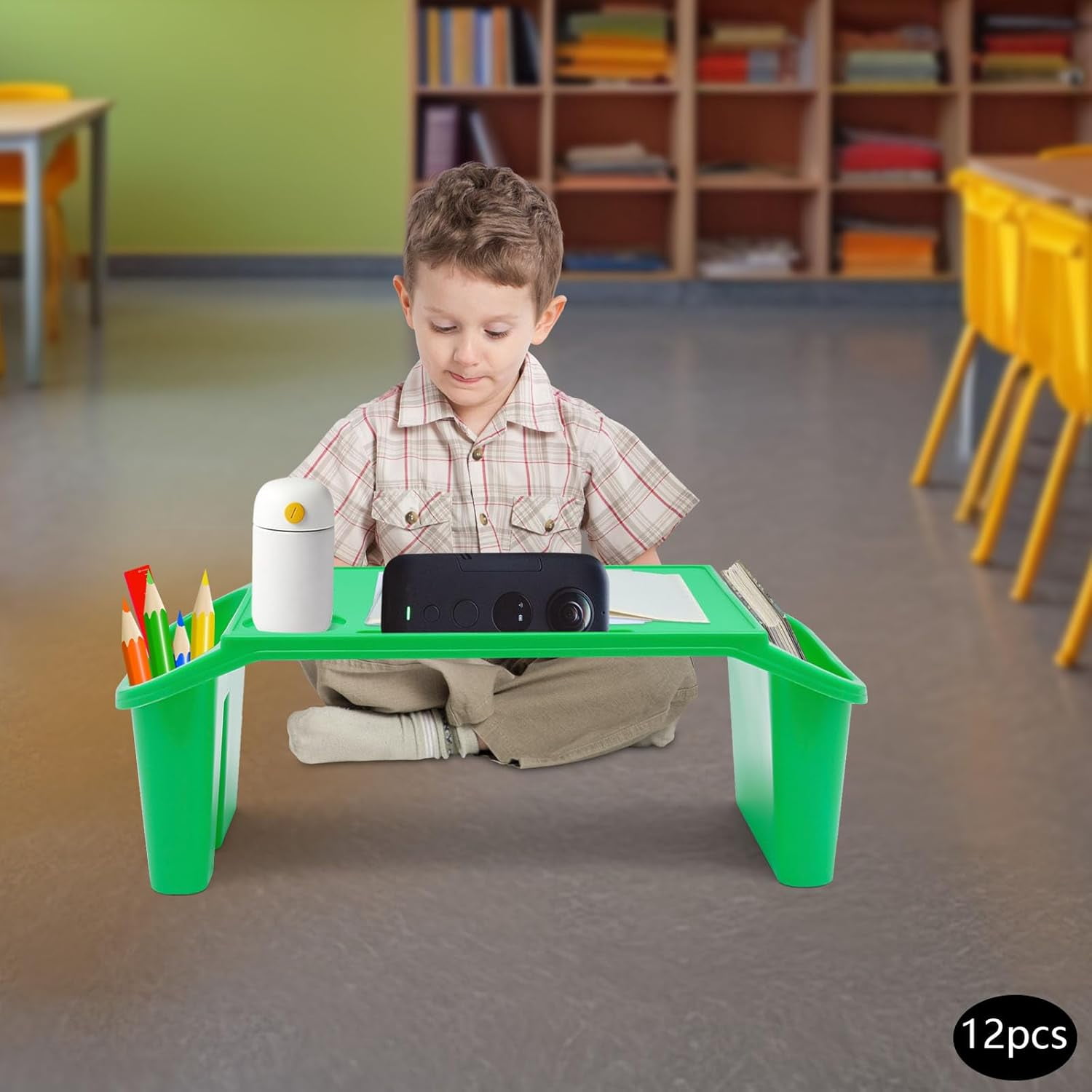 4/6/12pcs Kids Lap Desk Tray Plastic Breakfast Laptop Trays with Storage Portable Activity Table with Side Pockets/Slot Portable Lap Bed Table for Writing Eating Game Snacks