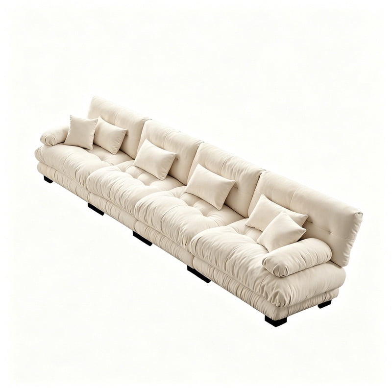 ANPPORT Cloud Couch Sleeper Sofa, Chenille Light Coffee 4-Seater Modular Sofa, 4 Lumbar pillows, 2 Pillows, Comfy Deep Seat Cloud Sofa, Convertible L-Shaped Floor Couch for Living Room