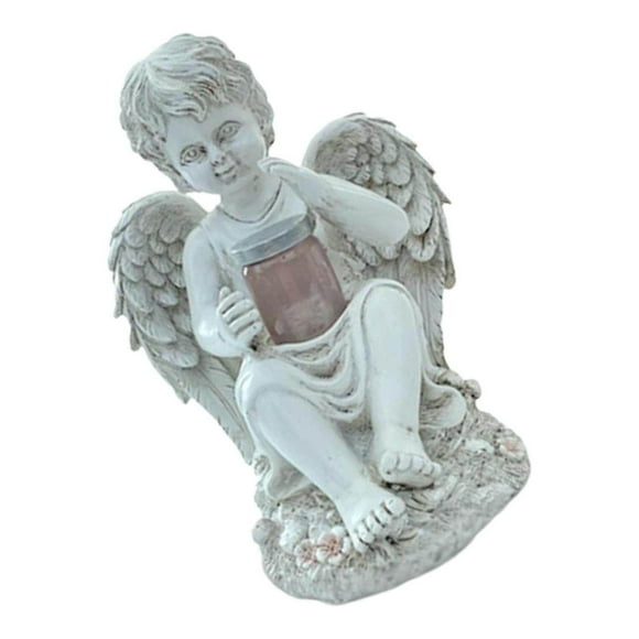 pitrice Statue d'Ange de Jardin à Énergie Solaire Lumière à Énergie Solaire Sculpture d'Extérieur Pelouse Statue pour Enfants Ornement Solaire Garçon