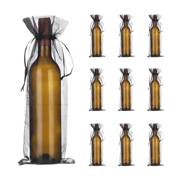 Uxcell Organza Wine Bags Gift Wrap Bags Sheer Mesh Wine Bottle Bag Drawstring Pouches for Party Wedding Black