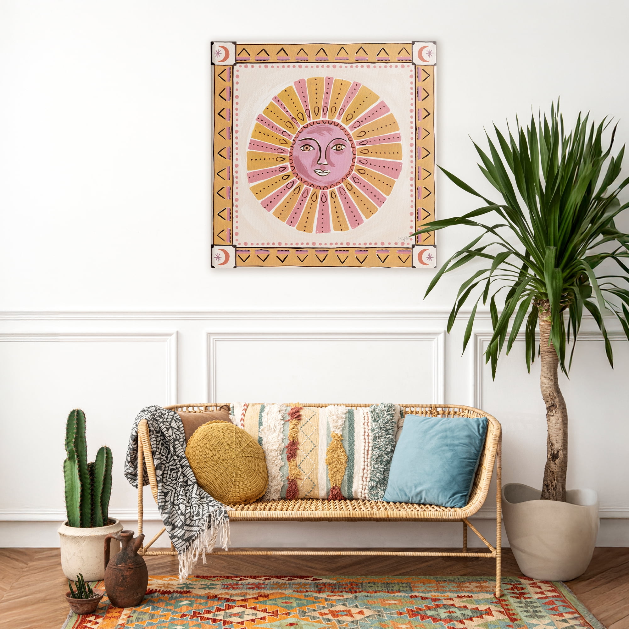 Stupell Industries Pink Sun Face with Geometric Border Canvas Wall Art, design by Two If By Sea Studios