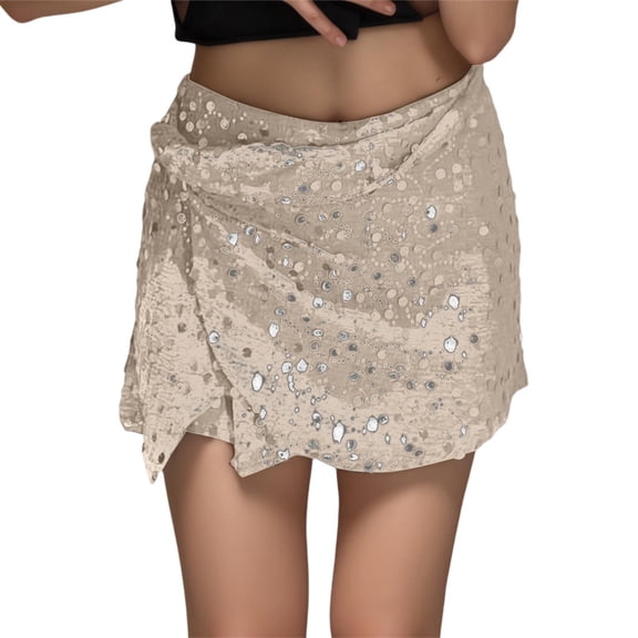 Ediodpoh Carnival Skirts for Women Beaded Bow Front Party Mini Skirt for Night Out and Festival Celebration Mini Skirt Beige S