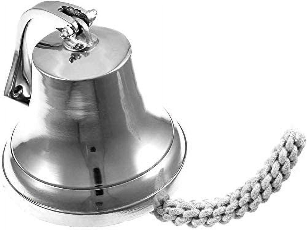 Wall Mountable Polished Aluminum Dinner Bell, Nautical Ship, 6"
