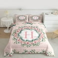 thumbnail image 2 of jejeloiu Letter H Monogrammed Queen Comforter Set,Cute Flower Blossom Bedding Sets,Pink White Green Bedding Comforter Set For Girls,Microfiber Room Decorative Reversible,3pcs, 2 of 8