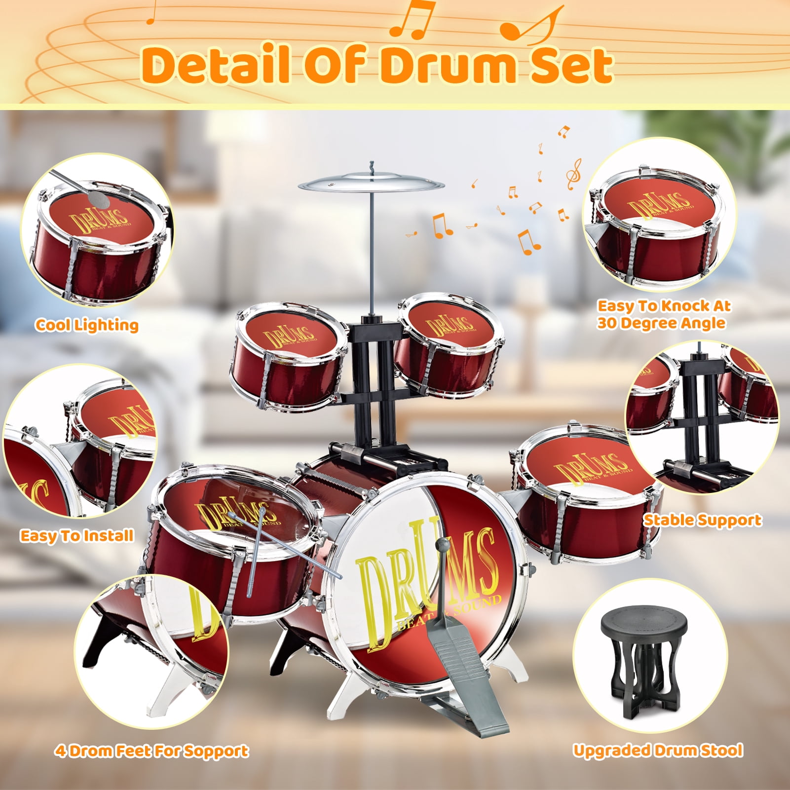 LINXUXIE Upgrade Big Size Kid Drum Set for Toddlers with 5 Jazz Drum Kit & Star Light Musical Instrument Toys,Boys Gils Gifts for Aged 1-3 3-5