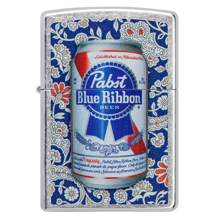 Zippo Pocket Lighter, Pabst Blue Ribbon Can Design, Street Chrome