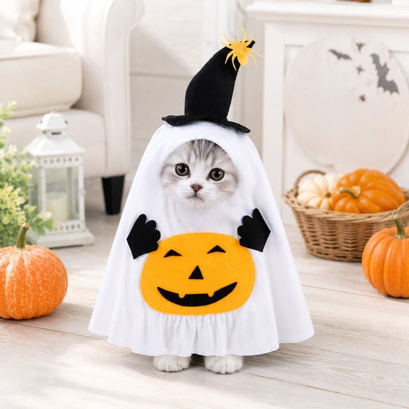 Dog Halloween Costume, Dresses Up Pets with Ghost Pumpkin Design, Pet Outfit, Comfortable Breathable Fit and Funny Festive Look for Themed Parties, Holiday Walks, and Family Gatherings.