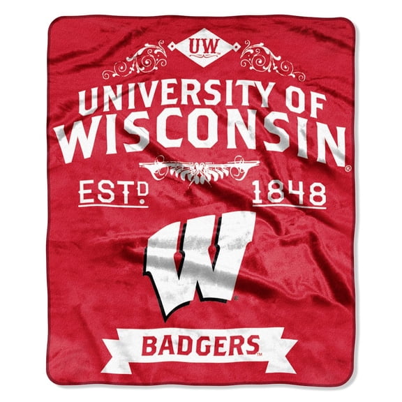 Wisconsin Badgers 50x60 inch Label Design Royal Plush Raschel Throw Blanket