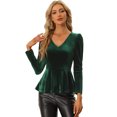 thumbnail image 1 of INSPIRE CHIC Blusa de Terciopelo para Mujer Blusa Elegante de Manga Larga con Cuello en V Peplum Top Verde S, 1 of 6