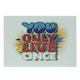 thumbnail image 1 of YOLO Cutting Board, Cartoon Style Life Message Comic Book Style Letters on Paint Splashes and Halftone, Decorative Tempered Glass Cutting and Serving Board, Small Size, Multicolor, by Ambesonne, 1 of 1