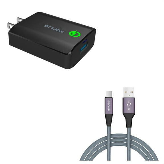 Fast 18W Home Charger w Type-C 10ft USB Cable Z8W for Acer Liquid Jade Primo - Alcatel PulseMix, 7, Idol 5S 5 4S - ASUS Zenfone V Live, ROG Phone, AR 6 5z 4 Pro - Blackberry Motion, Key2