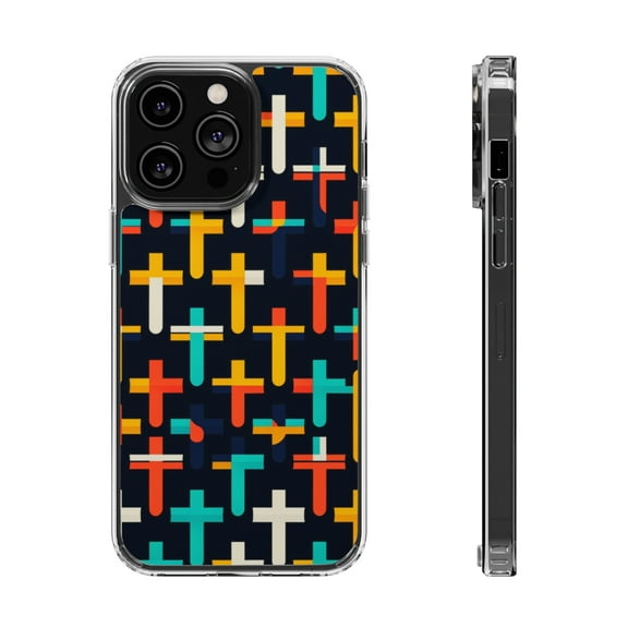DistinctInk Hybrid (Acrylic / TPU) Clear Slim Fit Case for Apple iPhone 15 PLUS (6.7" Screen) - "Vibrant Minimalism: Boldly Colored Christian Crosses"