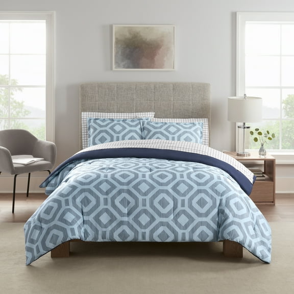 Serta Simply Clean Skyler Textured Geometric 3-Piece Comforter Set, Full/Queen