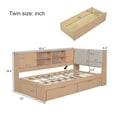 thumbnail image 2 of Holaki 85.4" Twin Size Storage Daybed with Bookcase, 2 Drawers, Upholstered Headboard with Hidden Storage & USB Ports, Wooden L-Shaped Corner Bed for Small Spaces, Natural, 2 of 8