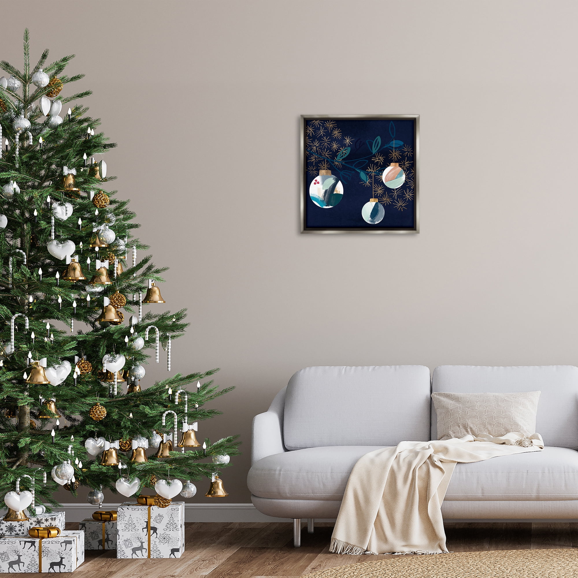 Stupell Industries Hanging Christmas Orbs Holiday Painting Gray Floater Framed Art Print Wall Art, 25 x 25