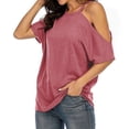thumbnail image 3 of Camiseta de mujer Verano con hombros descubiertos Blusa de manga corta Top suelto, Rosa, M Methold AP001354-12, 3 of 5