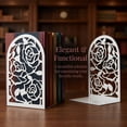 thumbnail image 3 of Unique Bargains Large Flower Design Floral Metal Bookends White Style A 4.7"x3.2"x7.3", 3 of 6