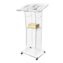 Ageszoe Modern Podium with Wheels Acrylic Clear Floor Lectern with Storage Shelf, 47"H for Church Wedding