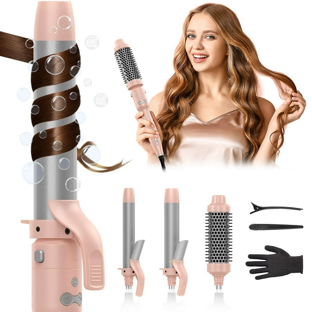 Rizador de pelo giratorio, rizador automático para cabello largo, fácil de usar, ondas playeras sin esfuerzo, barril de cerámica de 3 tamaños (1/1,25/1,5 pulgadas) a 410 °F con botón de inicio, doble
