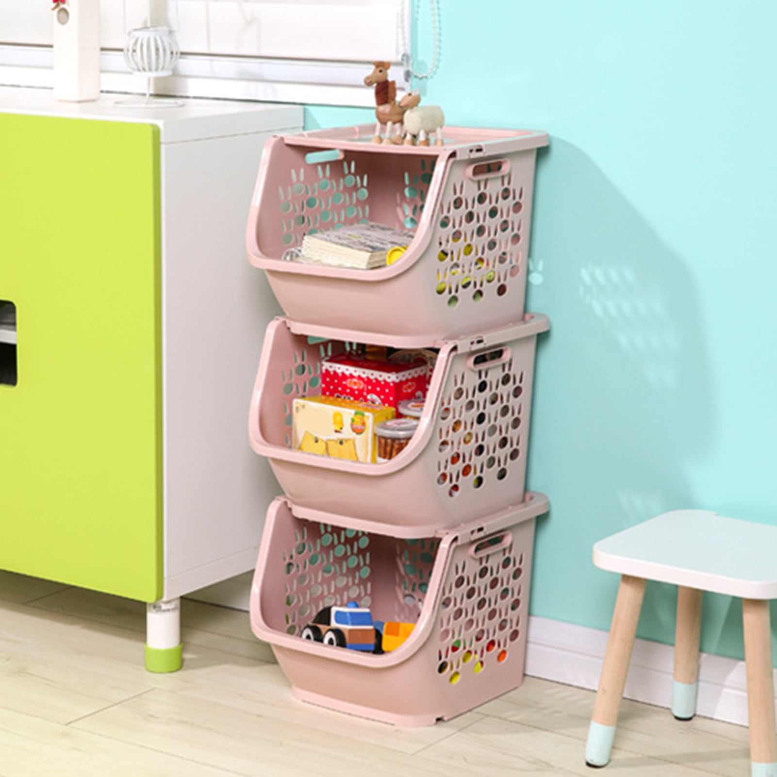 Storage Baskets with Top Lid Stackable Pantry Organization and Storage, Large Capacity Kitchen Produce Basket Bins for Fruits, Vegetables, Potatoe, Cans, Onion and Snacks