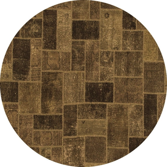 Ahgly Company Indoor Round Abstract Brown Modern Area Rugs, 7' Round