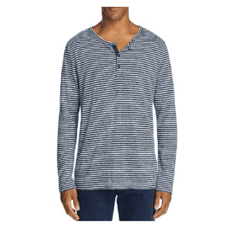 Onia Miles Striped Long Sleeve Henley Tee, Deep Navy White, Size L, MSRP $110