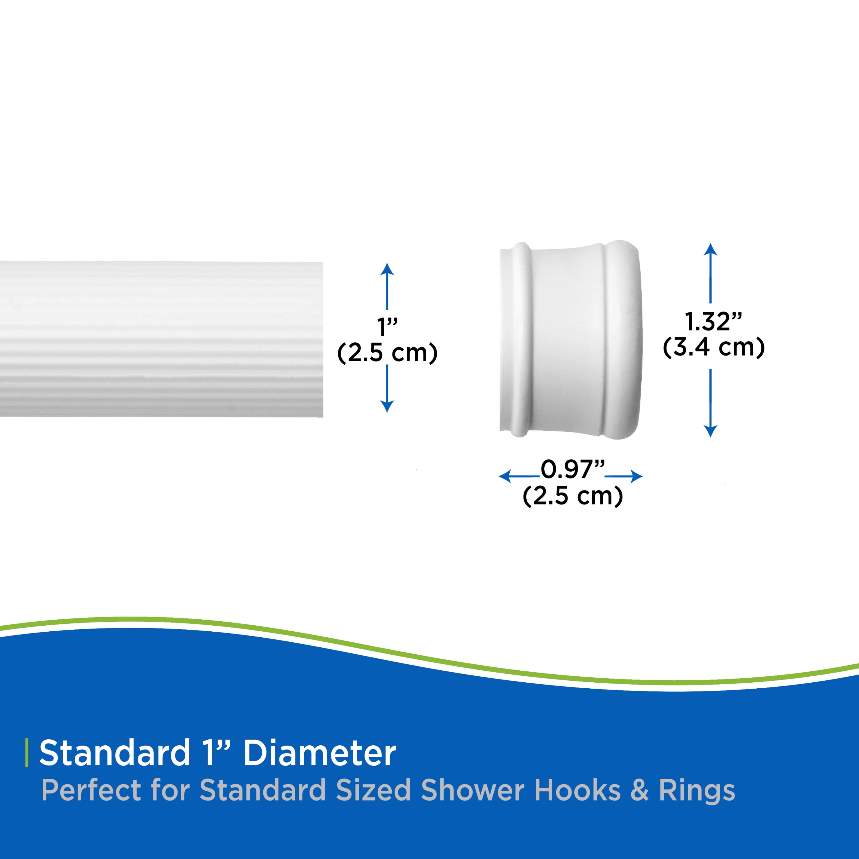 Kenney® Twist & Fit™ No Tools, Rust-Resistant Coated Steel, Spring Tension, Stall Shower Curtain Rod, 24-38", White