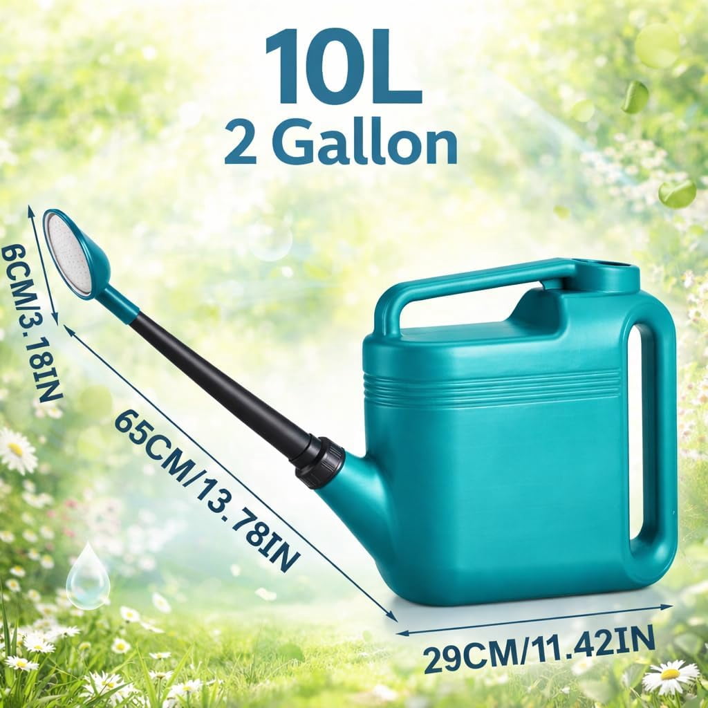 2 Gallon Watering Can, Garden Can Outdoor, Large Plant with Long Spout, Non-Slip Handle, Leak-Proof Plastic