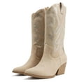 thumbnail image 4 of Soda Women Boots Pointed Toe Low Heel Rhinestone Bling Mid-Calf Western OZIE-S Pale Camel Beige IMSU Suede 7, 4 of 4