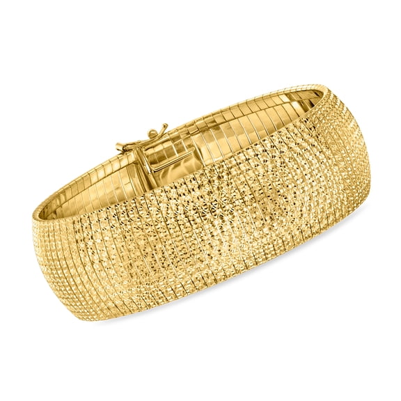 Ross-Simons Italian 18kt Gold Over Sterling Textured and Polished Omega Bracelet, Women's, Adult