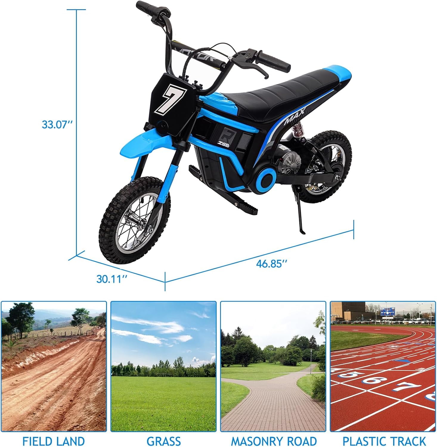 Acekid Ride Ons,Electric Motorcycle,Rear Suspension,Electric Dirt Bike for Ages 3-10,350W -Up to 14.29MPH,2-Speed Modes Motorcycle ,Max Weight 135 Lbs.Seat Height 18.3",Blue 7