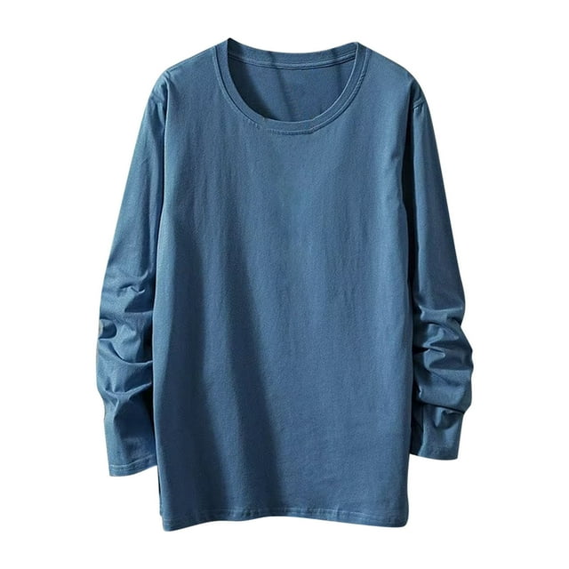 Jalioing T-Shirt en Coton pour Hommes Uni à Manches Longues Col Ras du Cou T-Shirt Basique Décontracté Ample Mode Chemises Hauts