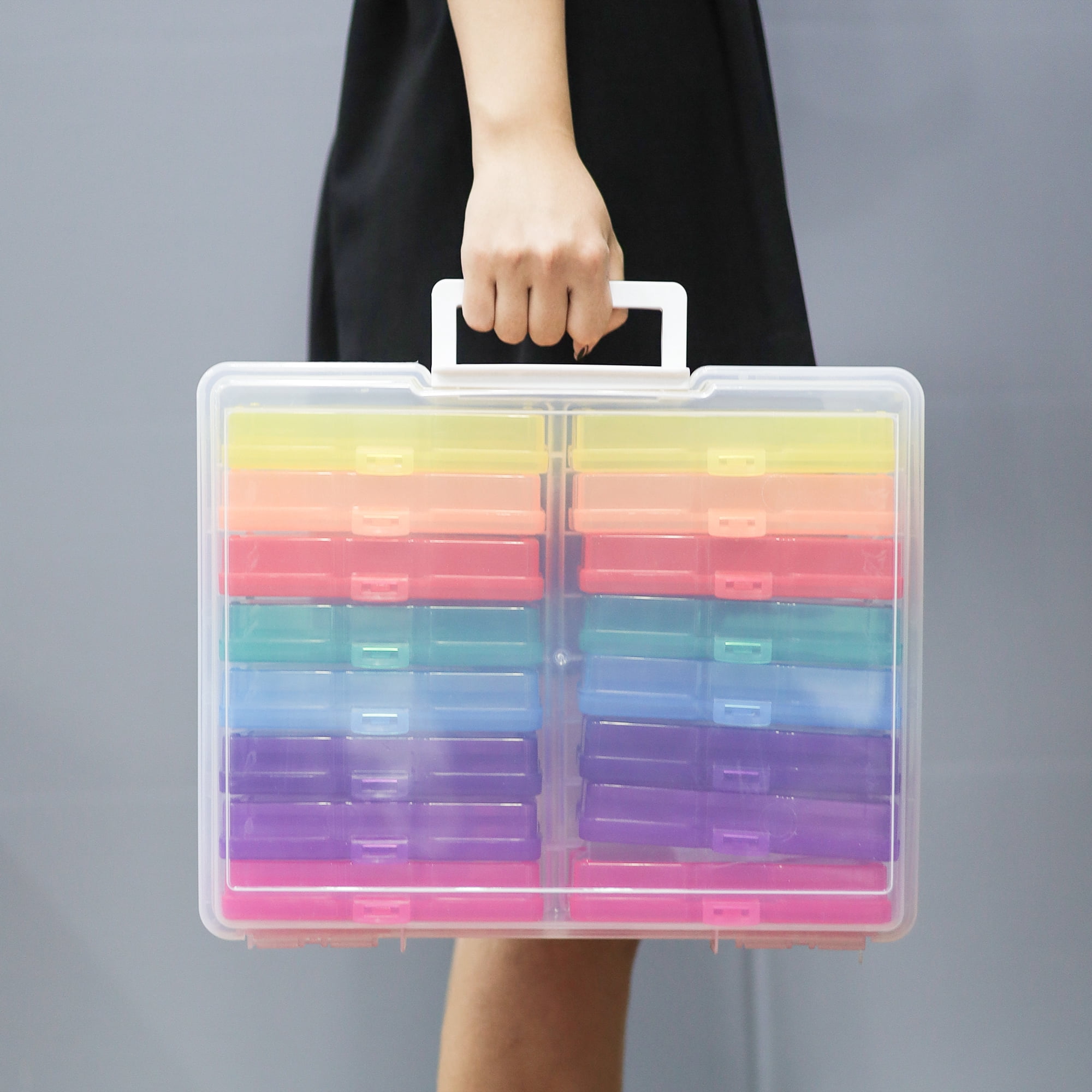 16pcs 4x6in Photo Storage Box and Craft Keeper With Handle, Multicolor