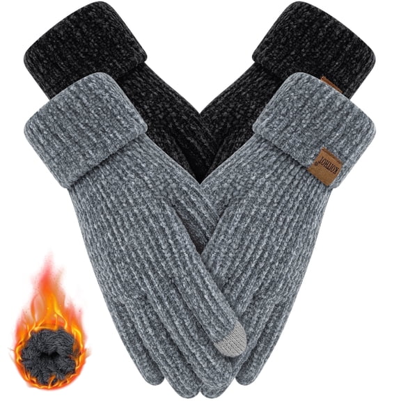 KOITHOT 2 Pairs Winter Gloves for Women Chenille, Winter Warm Thick Lined Touchscreen Fingers Cold Winter Gloves