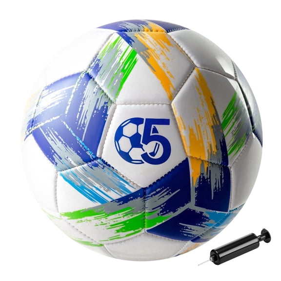 PLAYZAP Soccer Ball Size 5 with Pump Deflated, Vibrant Multicolor Design, Bright Tri-Color Indoor/Outdoor Training Sports Ball, Official Size - Ideal Soccer Gift for Kids, Youth & Adults